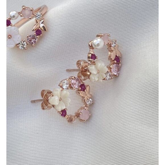 Ramla Rose Gold Crystal Pearl Flower Stud Earrings Dainty Butterfly Design NWOT - Picture 12 of 12